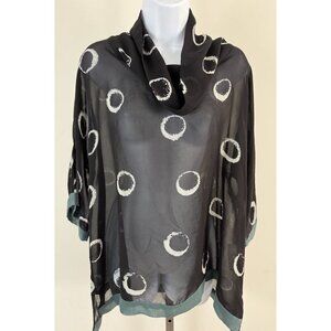 SHEKINA Forms In Silk Hand Painted Silk Tunic 3/4 Sleeve Tube Neck Top Sz S